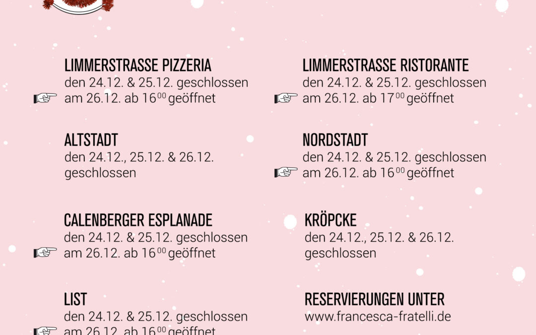 Öffnungszeiten Weihnachten
